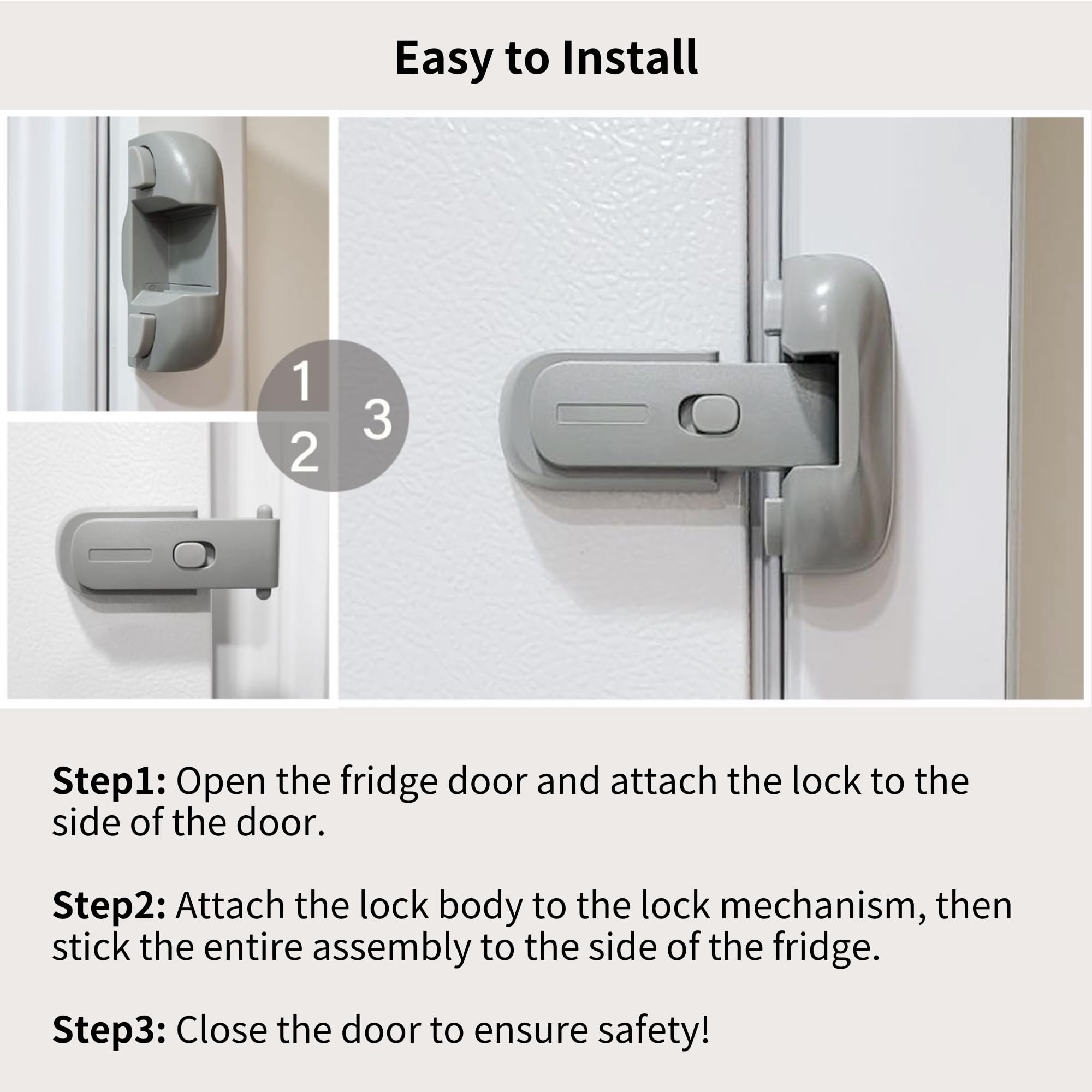 Heart of Tafiti fridge lock installation on a flat door without tools required