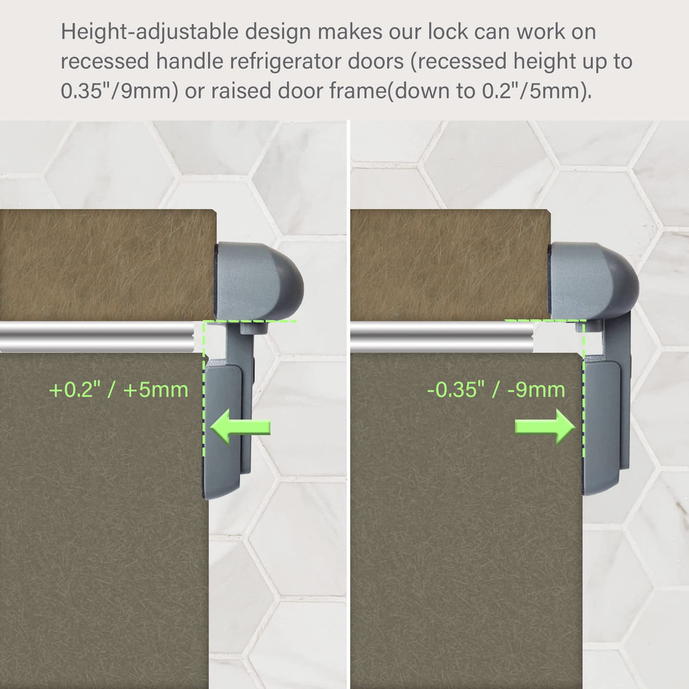 Heart of Tafiti fridge lock on recessed-handle fridge with height-adjustable design