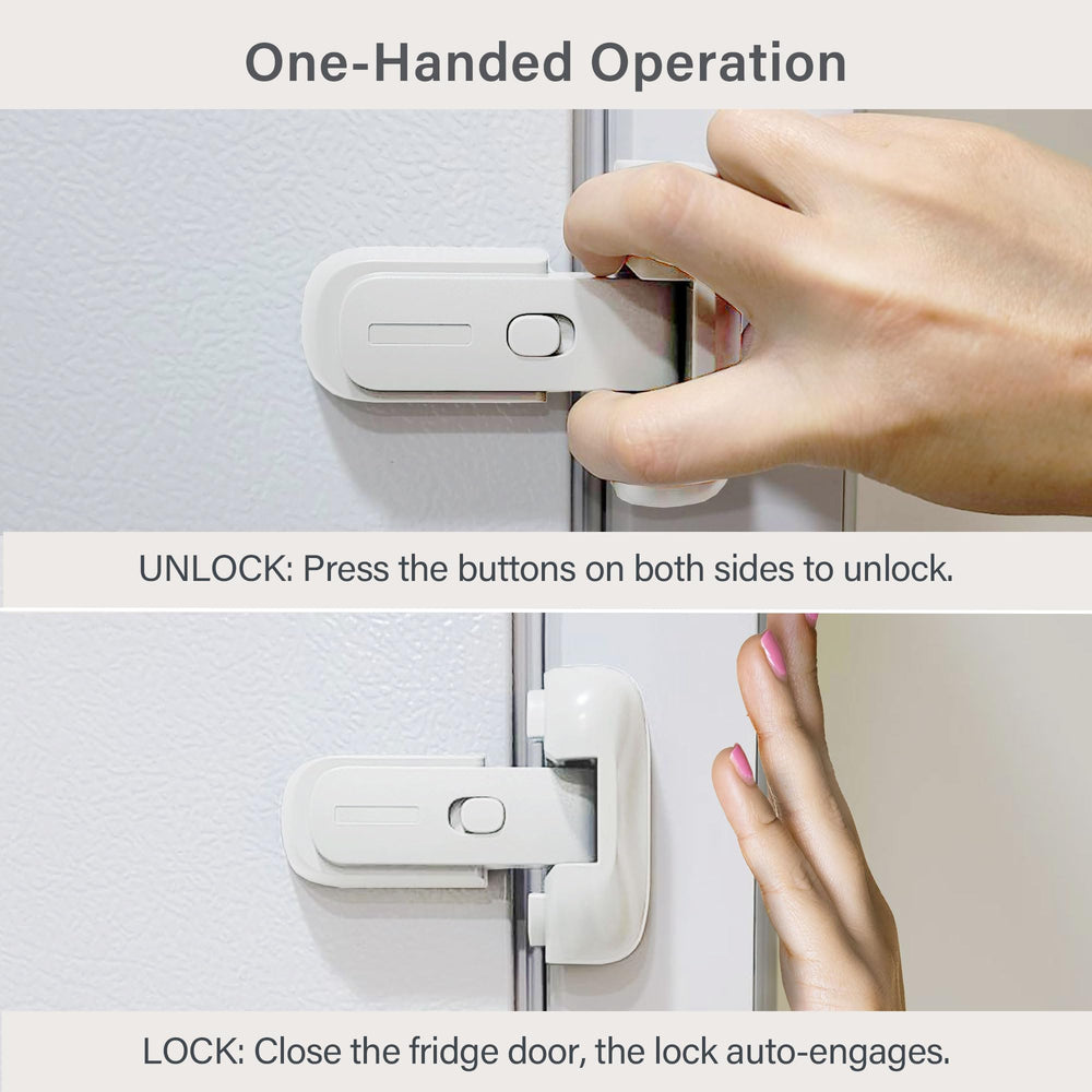 Heart of Tafiti fridge lock adhesive application highlights tool-free, residue-free install.
