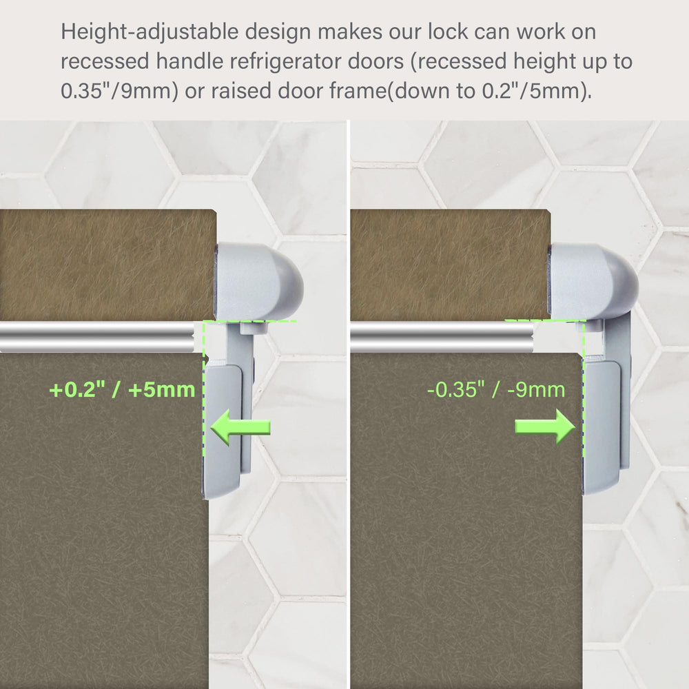 Heart of Tafiti fridge lock rotated-head design adapts to different door shapes.