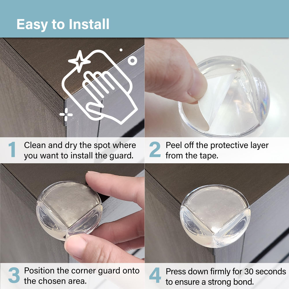 Heart of Tafiti transparent corner covers blend with furniture while protecting edges.