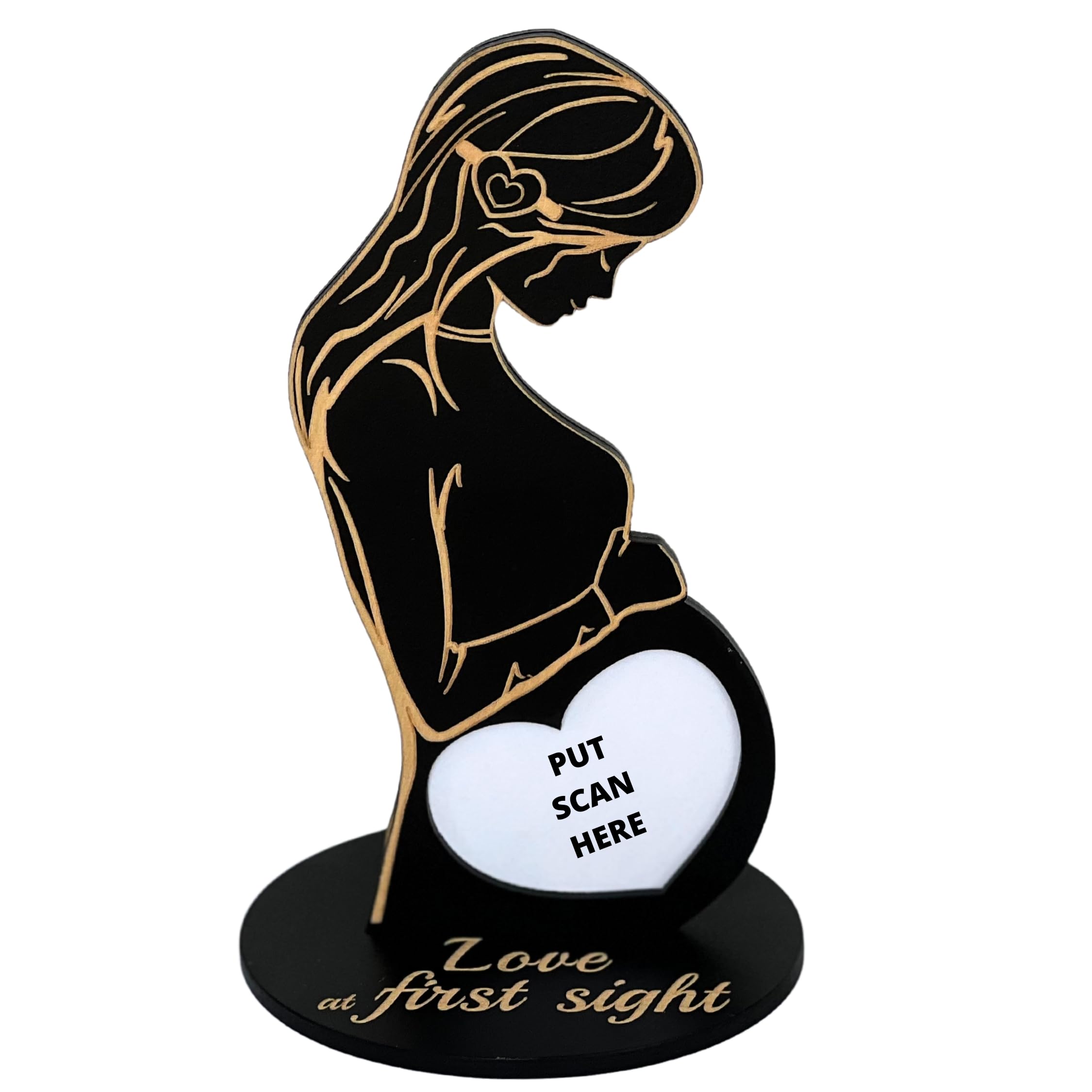 Heart's Sign baby ultrasound frame in black highlights the heart-slot for cherished memories.