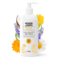 Heavens on Earth baby shampoo bottle with tear-free, gentle cleanse for sensitive skin.