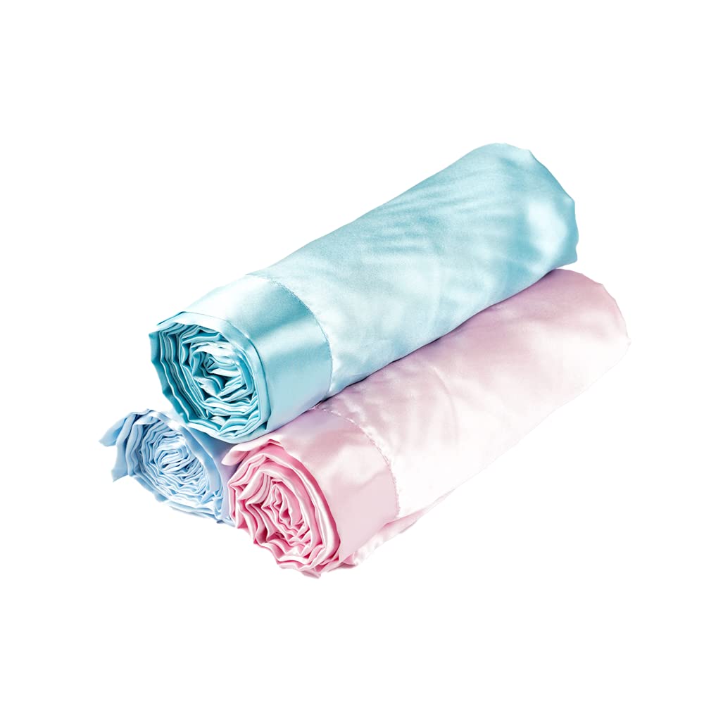 Heavens Cuddles 48x36 pink satin blanket shown as everyday cuddle companion