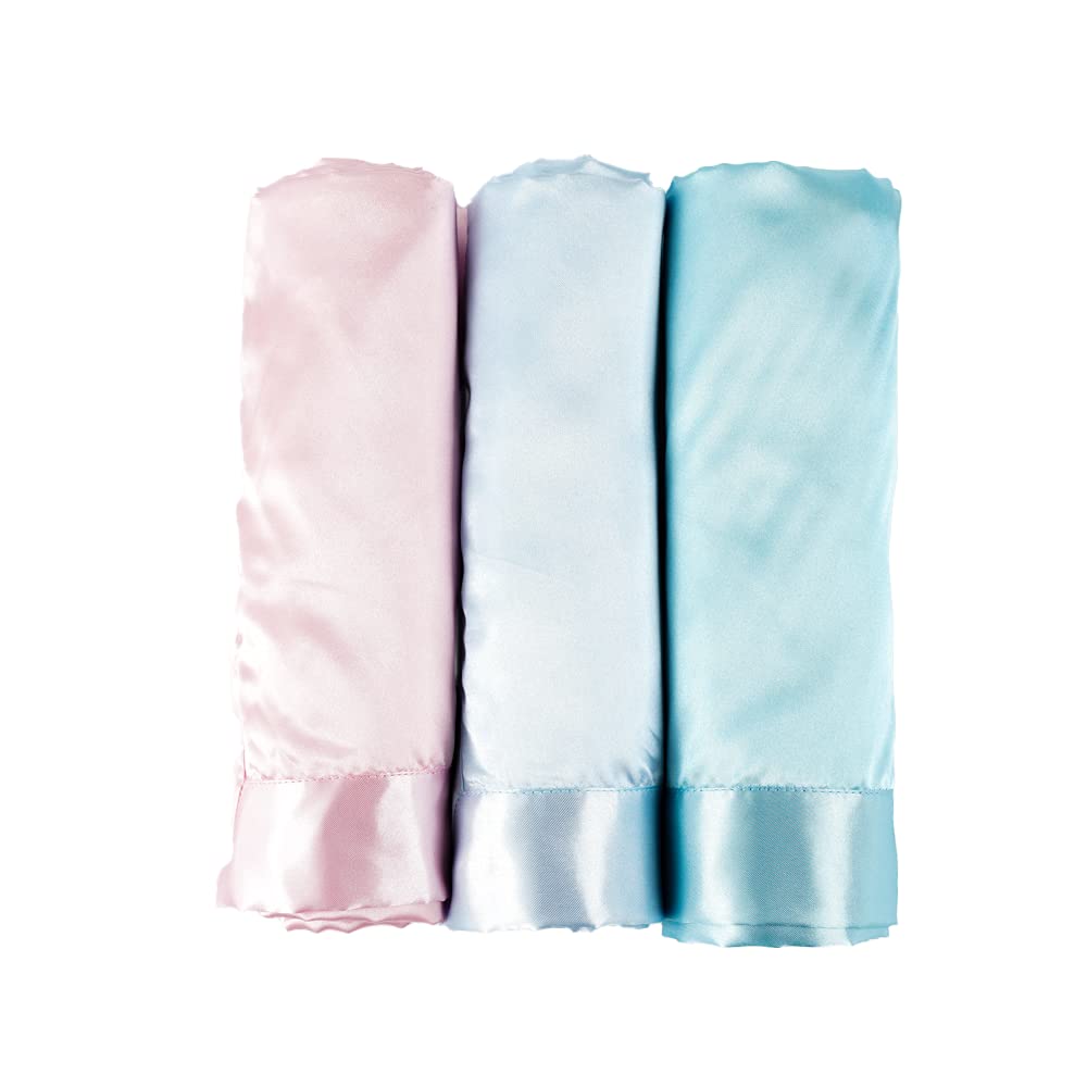 Heavens Cuddles satin baby blanket shows machine-washable care convenience