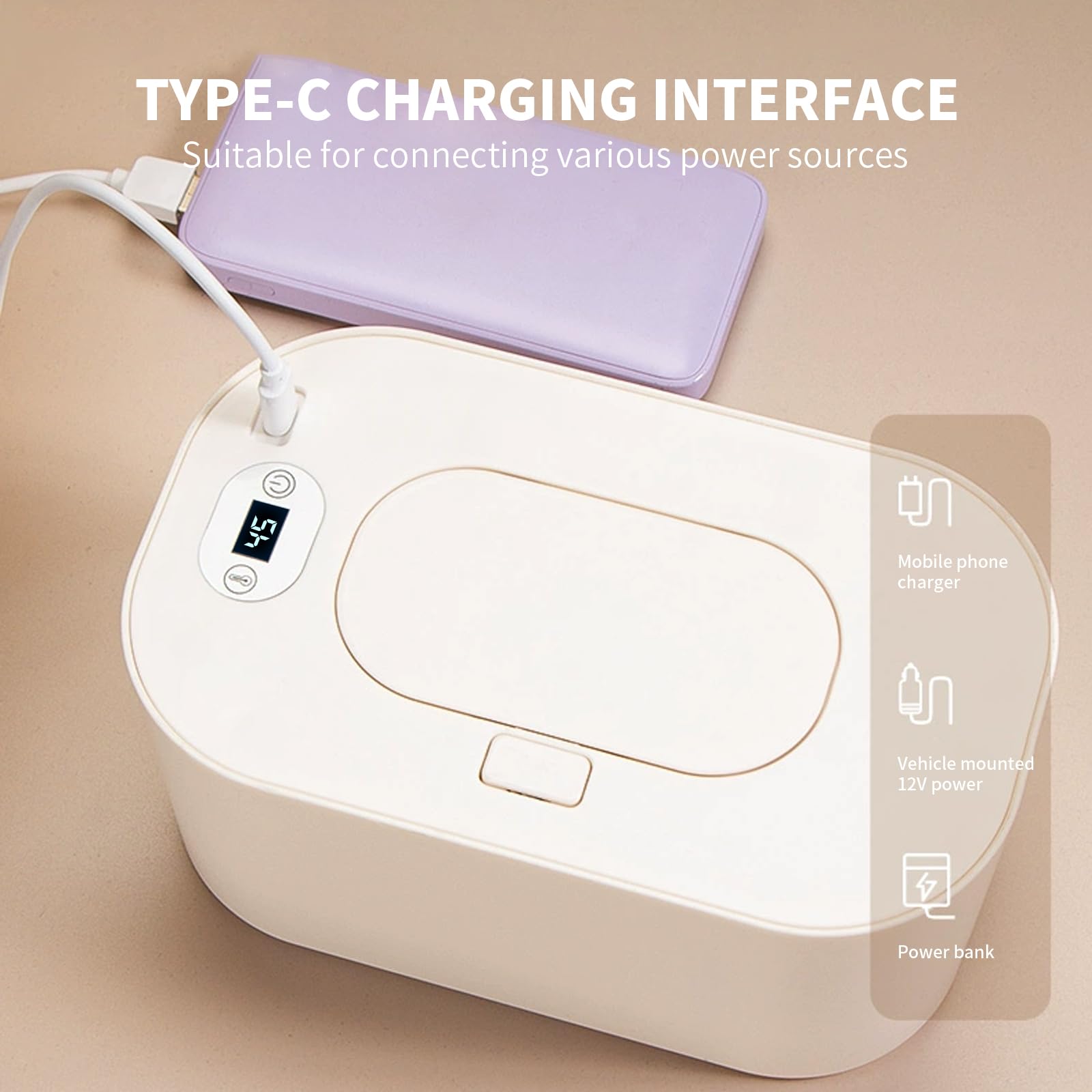 Hebafri baby-wipe-warmer car adapter image shows portable warmth on the road.
