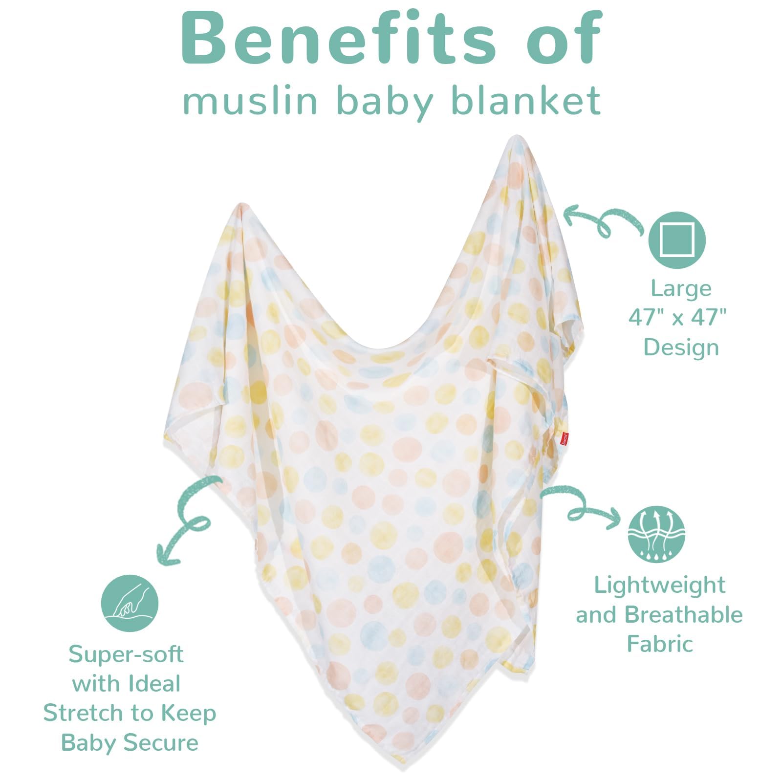 HECCEI 47x47 swaddle size in use providing ample coverage for easy wrapping