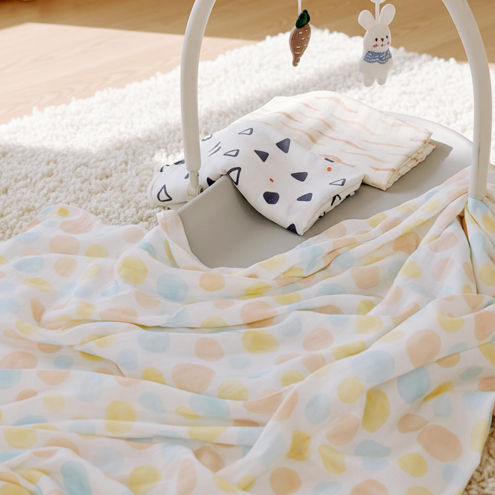 HECCEI bamboo-cotton muslin softness highlights plush feel for newborn swaddling