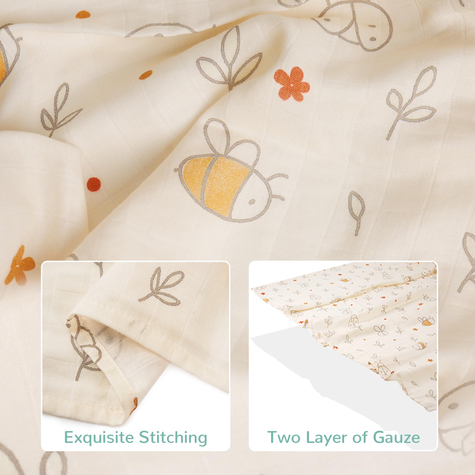 HECCEI swaddle care shot shows machine-wash friendly fabric and lasting softness.