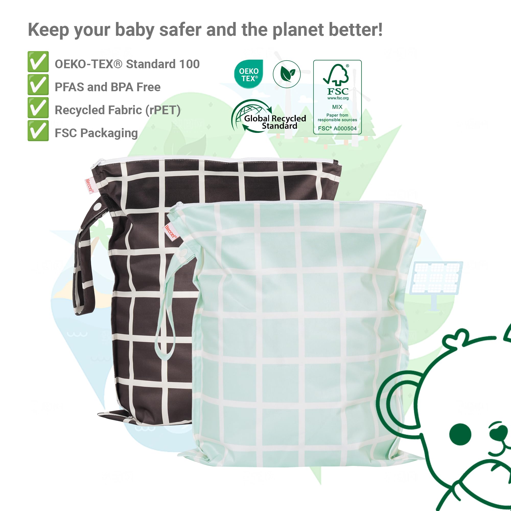 HECCEI Wet Dry Bag Leafy Canopy leakproof fabric protects other items in a bag.