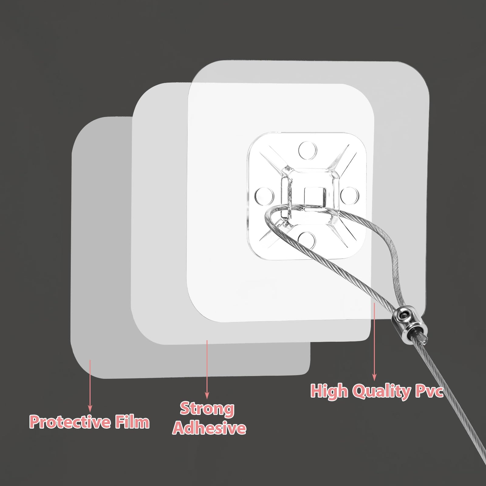 Heclia adhesive anchor closeup shows strong no-drill attachment for quick installs.