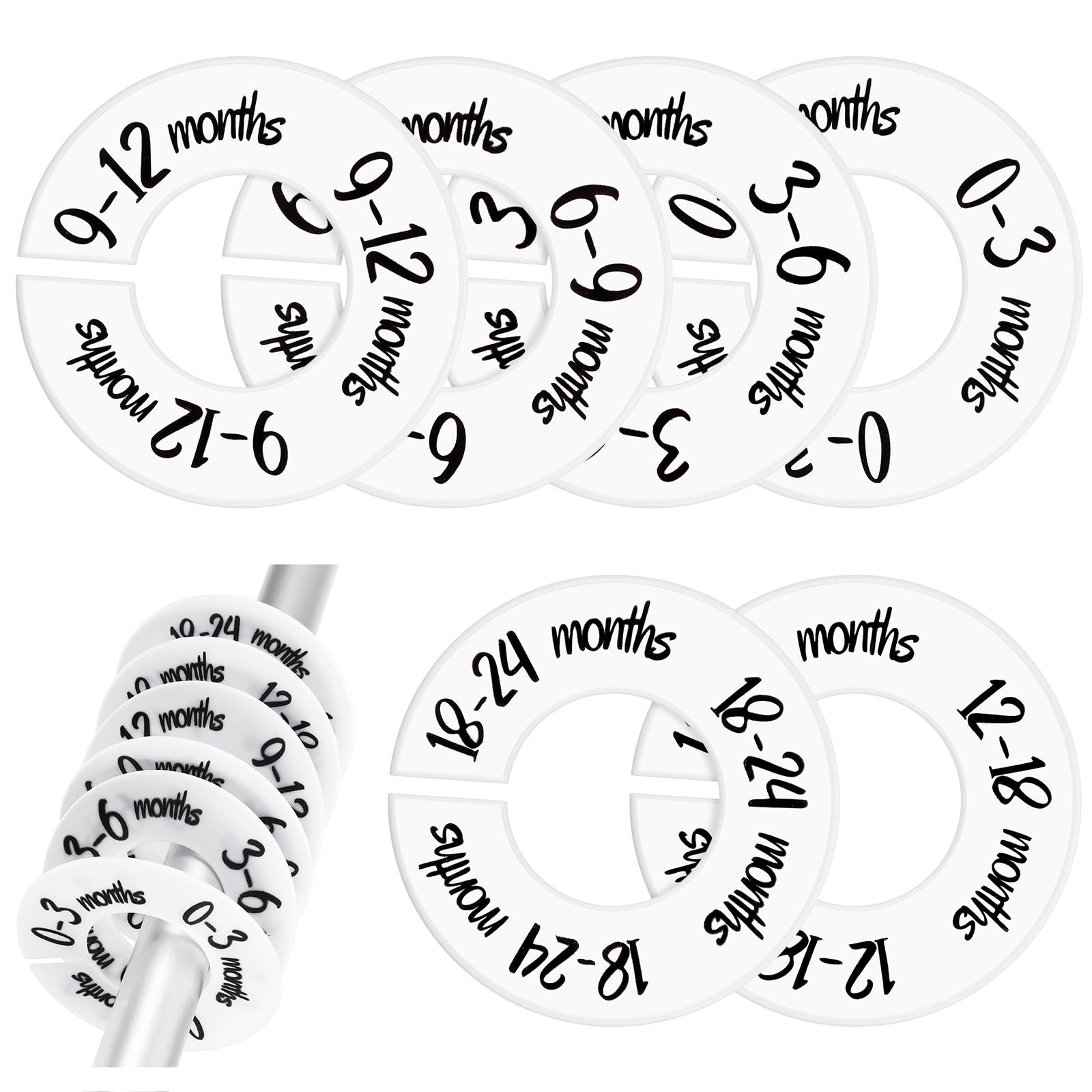 Heclia baby closet dividers 6-pack front view for quick size-based organization in nursery.