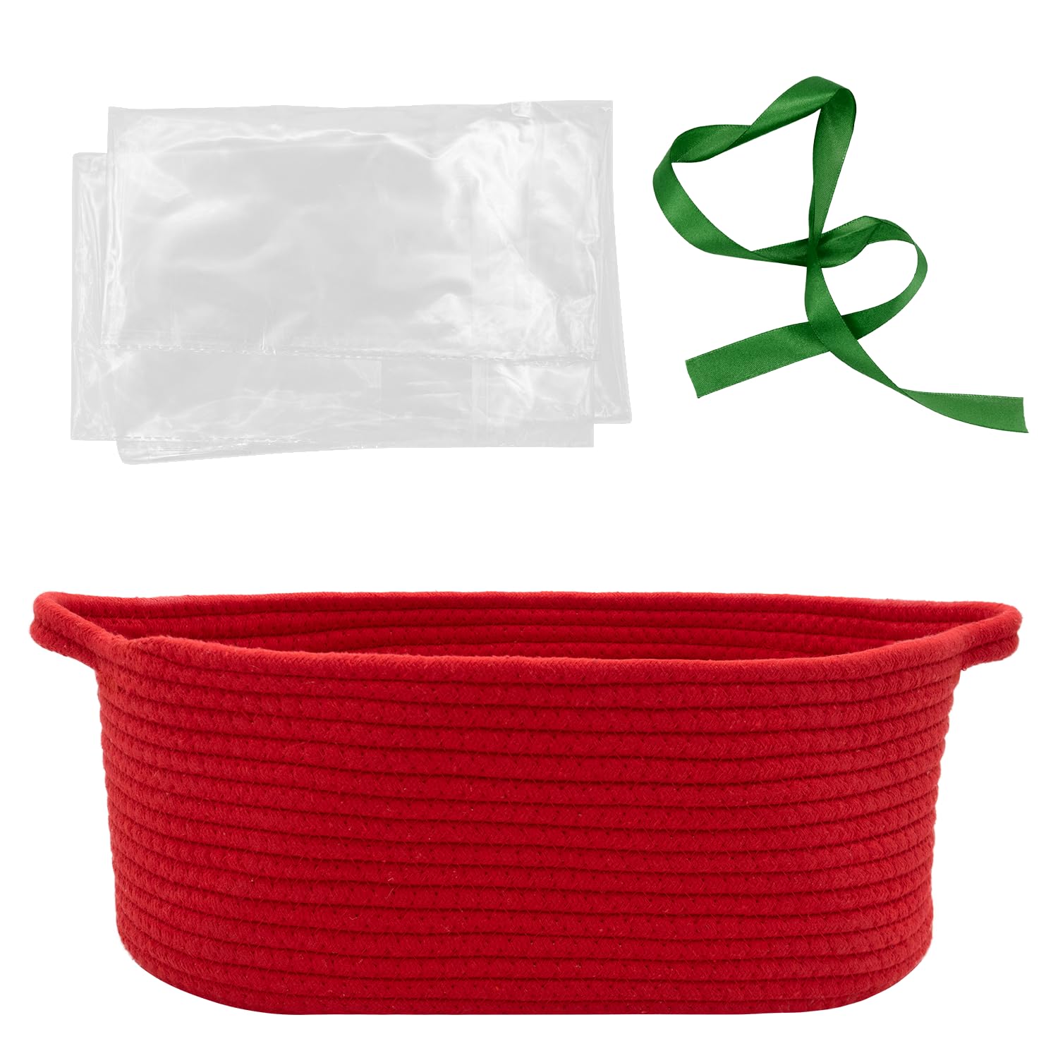 HADEEONG woven basket front view in red, durable cotton rope for versatile storage