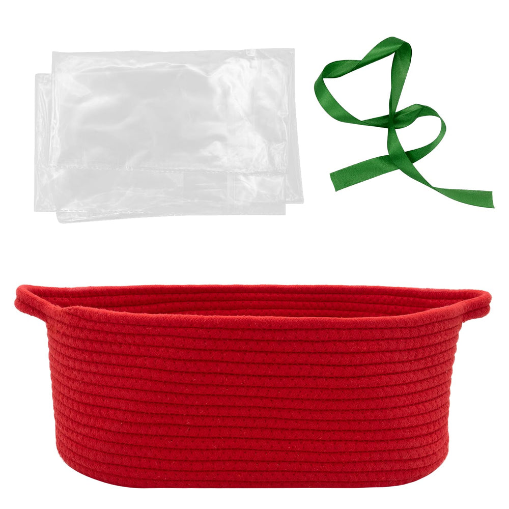 HADEEONG woven basket front view in red, durable cotton rope for versatile storage