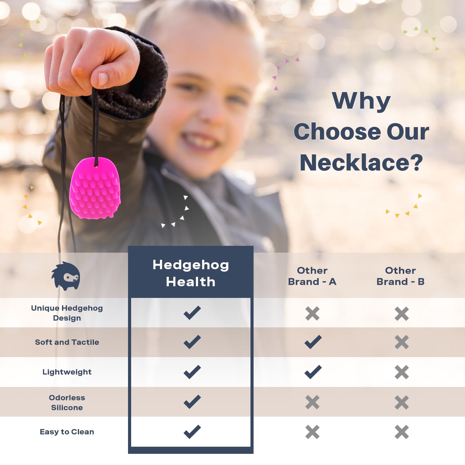 HedgeHog Health chewy necklace helping teething and oral sensory relief during meals