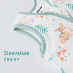 HEDSYOUHH deer-rabbit-trees pattern sleep sack adds playful bedtime visuals.