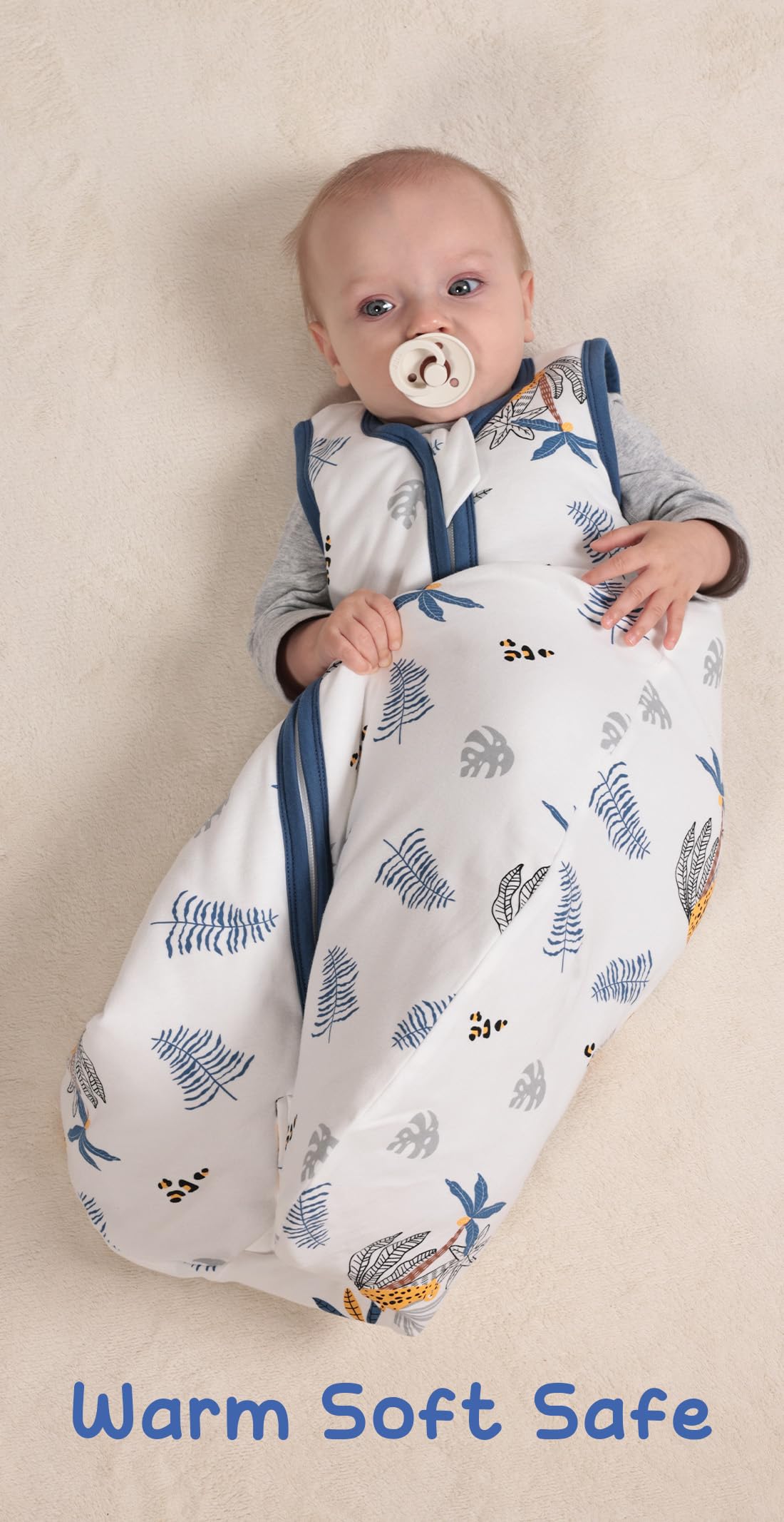 HEDSYOUHH sleep sack shows three two-way zippers for quick diaper changes.