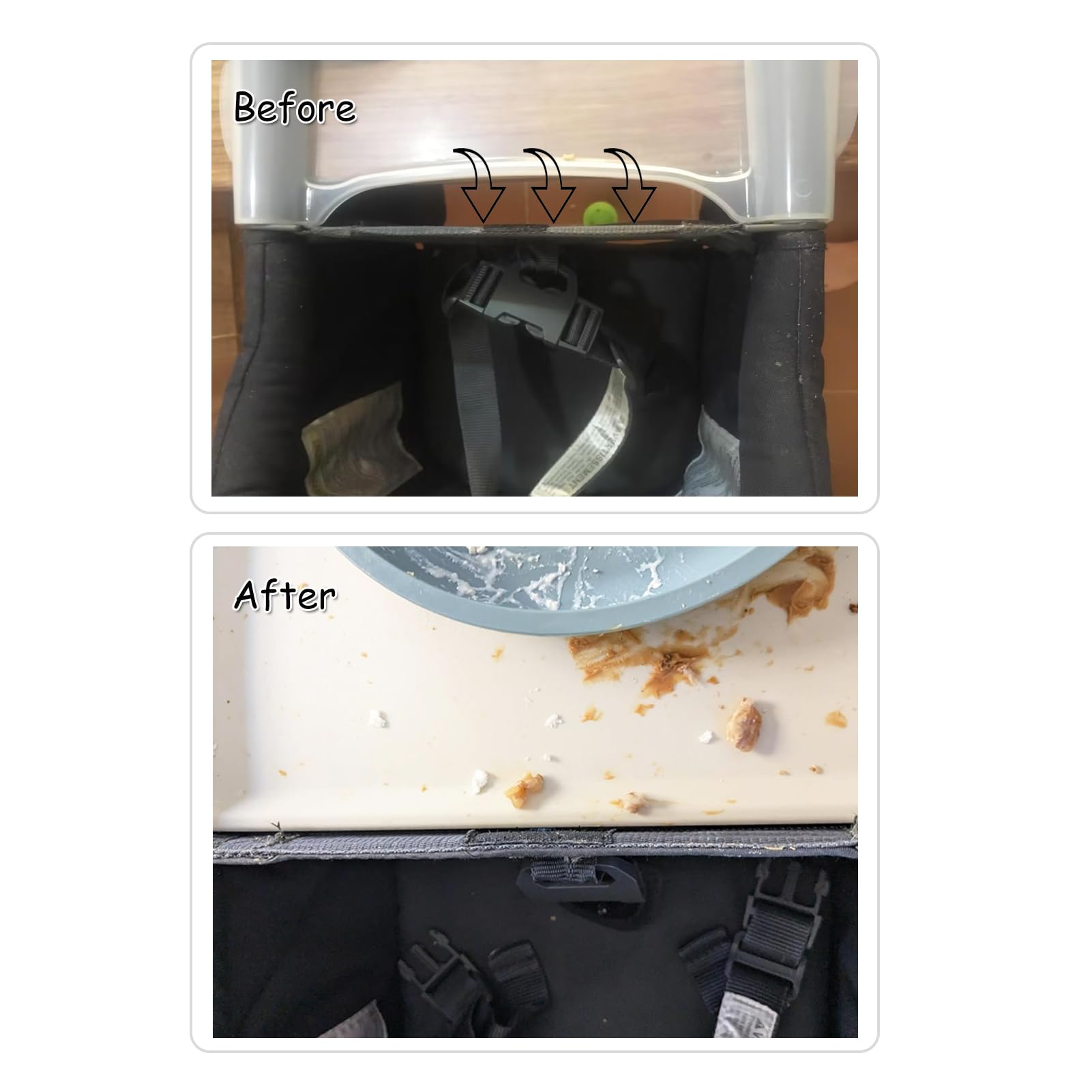 Heebabeys dining tray hook-on compatibility demonstrates secure use with Inglesina and Chicco chairs