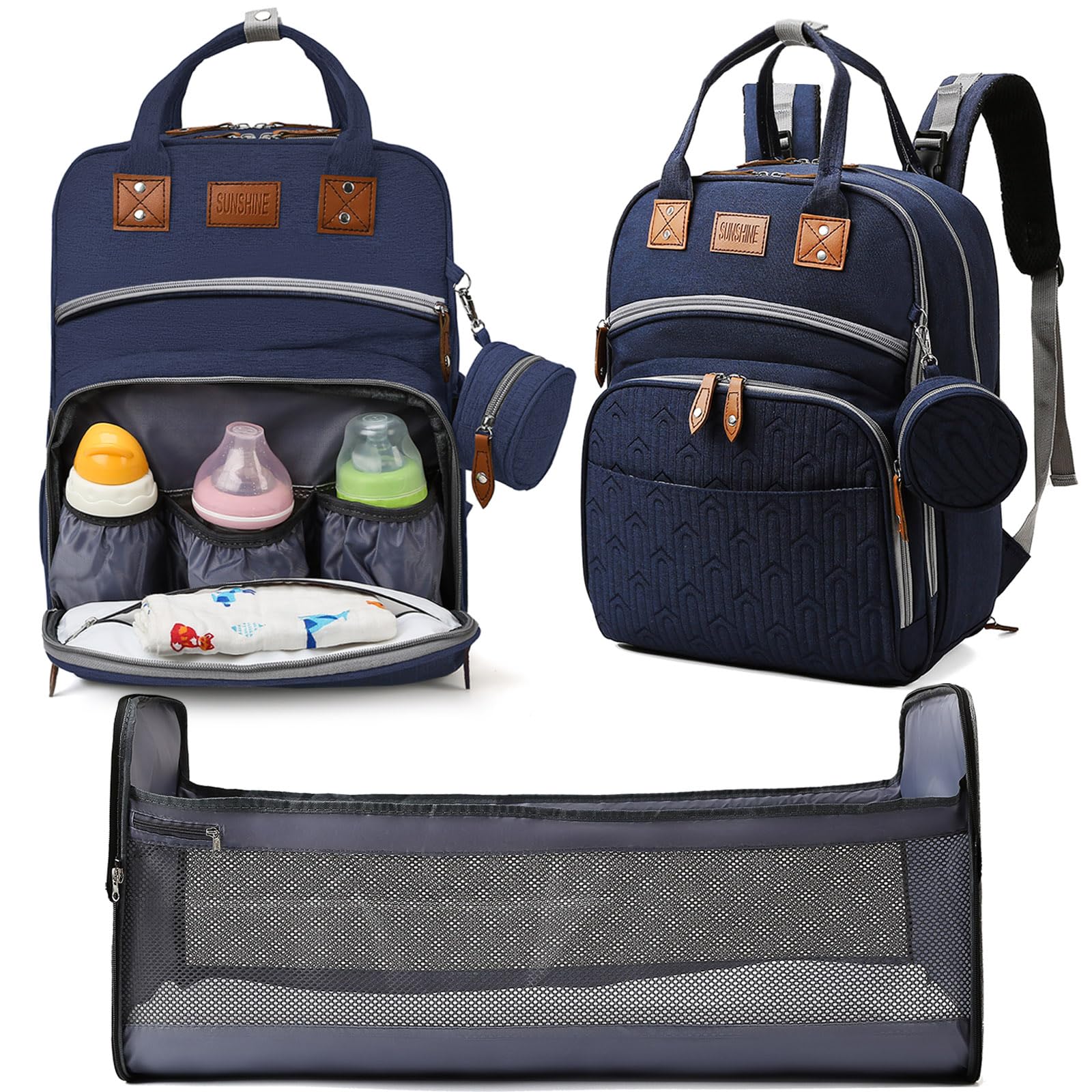 Heegel diaper bag backpack with changing station in dark blue for on-the-go diaper changes
