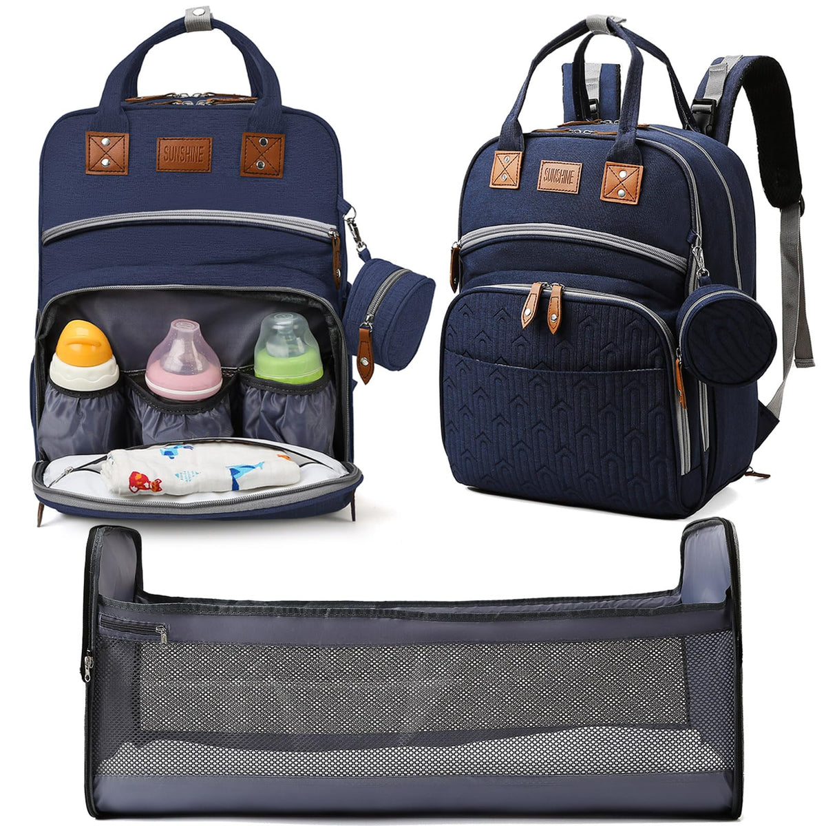 Heegel diaper bag backpack with changing station in dark blue for on-the-go diaper changes