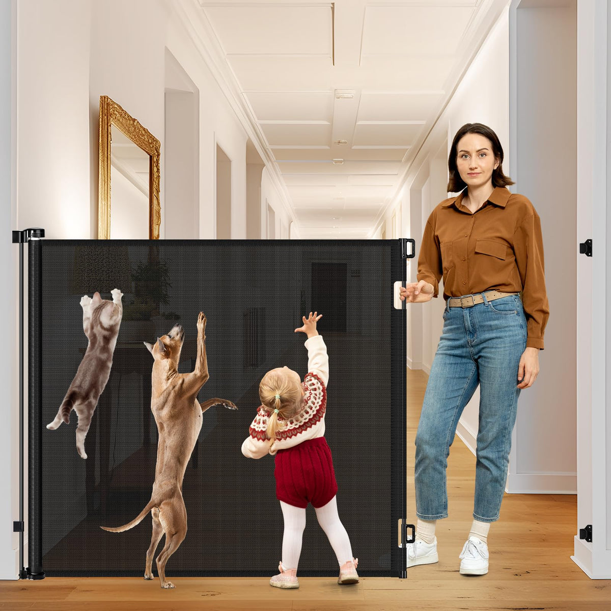 HEELALBABY 48in extra tall gate set up in a doorway for pets and kids protection