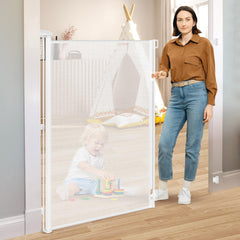 HEELALBABY 52-inch extra tall gate extended for doorway containment.