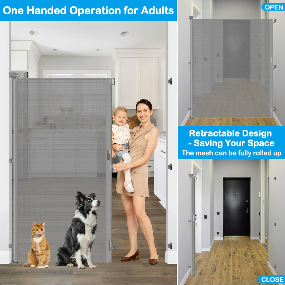 HEELALBABY 72-inch tall gate baseboard adjustment for snug fits.