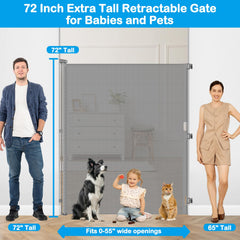 HEELALBABY 72-inch tall gate one-handed operation enables quick access with a child.