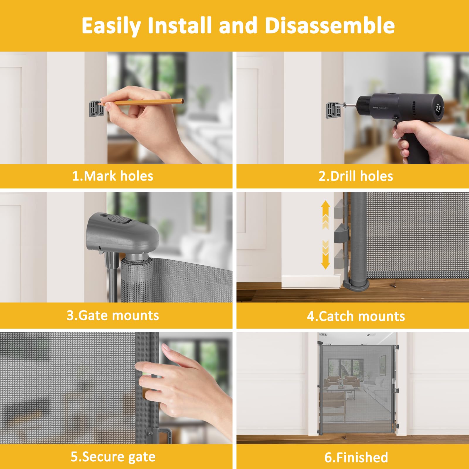 HEELALBABY 72-inch tall gate keeps babies and pets safe in busy homes.