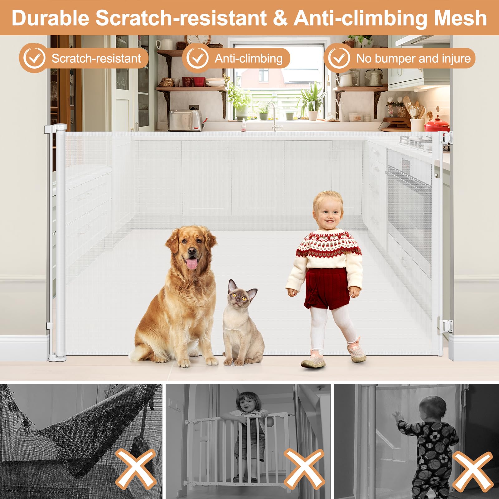 HEELALBABY baseboard-friendly fit minimizes gaps under the gate.