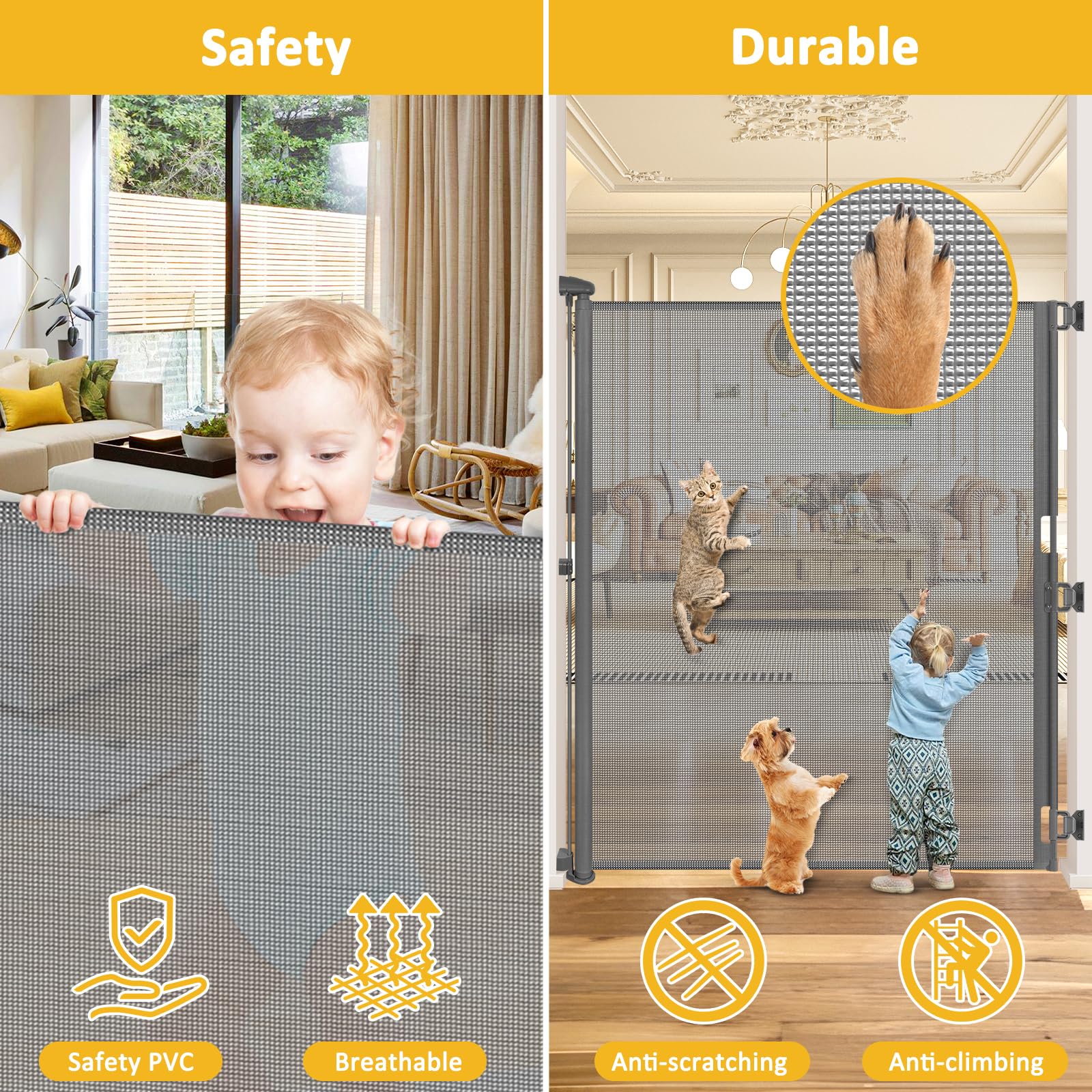HEELALBABY durable anti-scratch mesh offers long-lasting use for pets and kids.