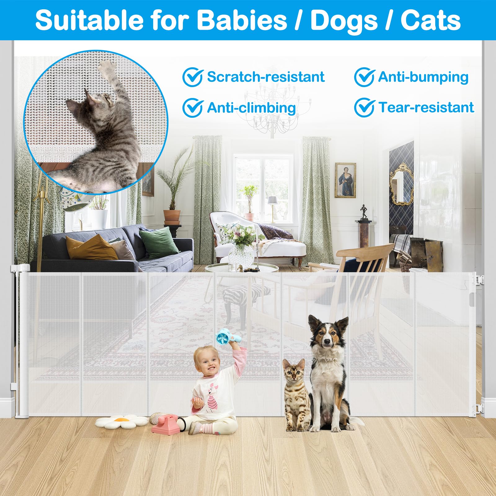 HEELALBABY easy to vacuum gate with no obstructive bottom bars.