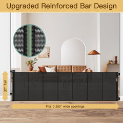 HEELALBABY extra-wide gate rolled-up shows space-saving retractable design.