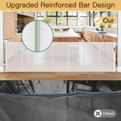 HEELALBABY gate retractable-rollup highlights space-saving design when not in use.
