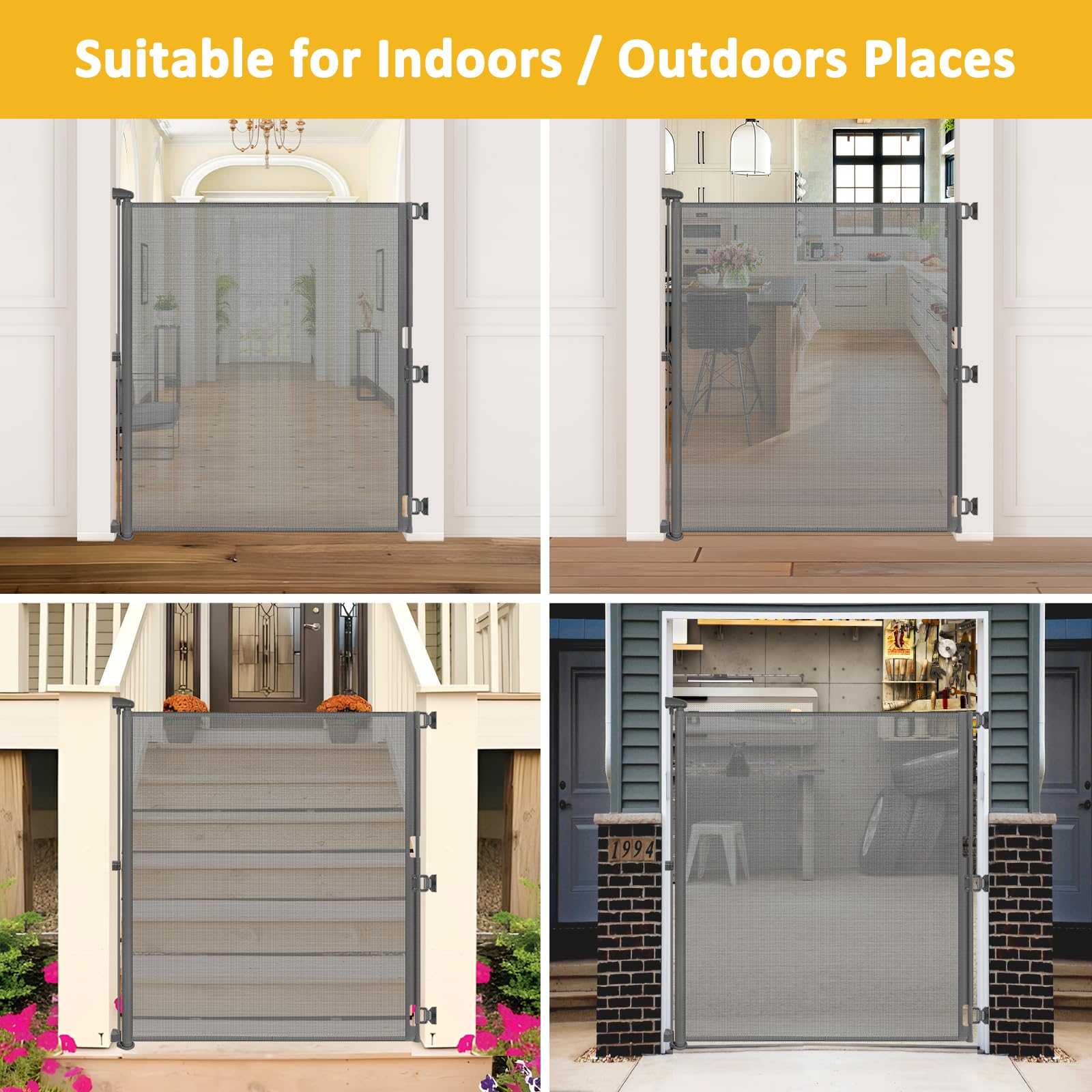 HEELALBABY indoor outdoor gate use fits decks doorways and rooms.