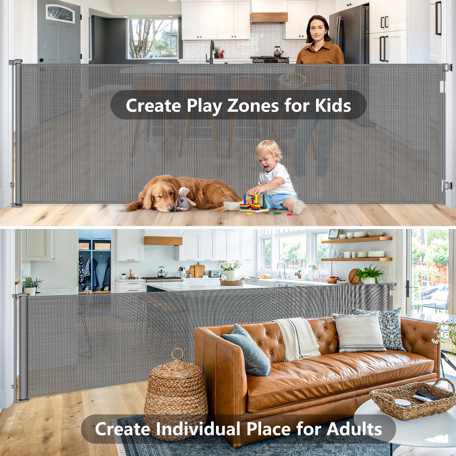 HEELALBABY indoors-outdoors gate is versatile for bedrooms, kitchens, decks and more.
