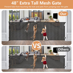 HEELALBABY indoor/outdoor mesh gate in doorway setup for kids and pets safety
