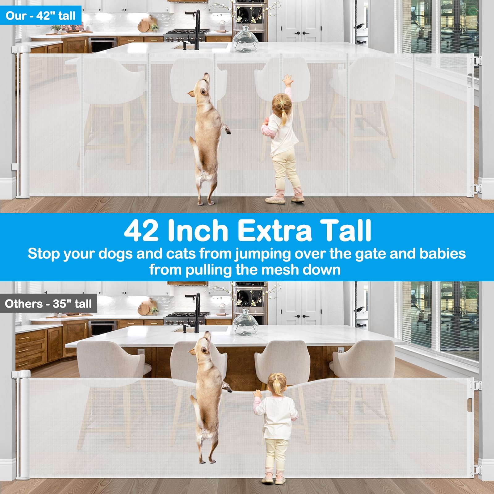 HEELALBABY no bottom bar gate reduces tripping risk during routines.