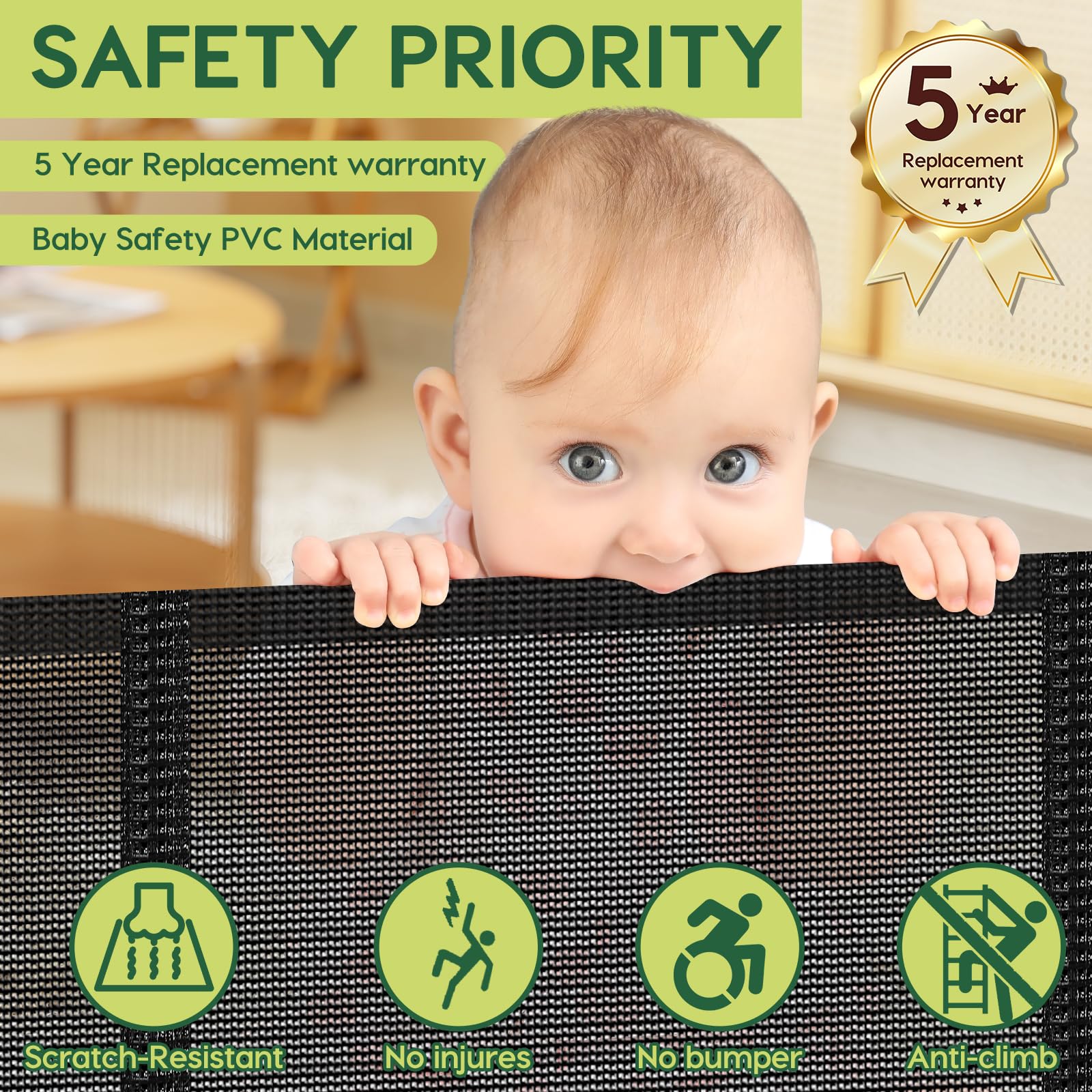 HEELALBABY reinforced gate bottom-bar-free design reduces tripping risk