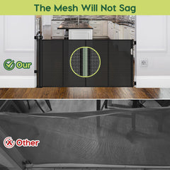 HEELALBABY reinforced gate open mesh demonstrates space-saving retractable design
