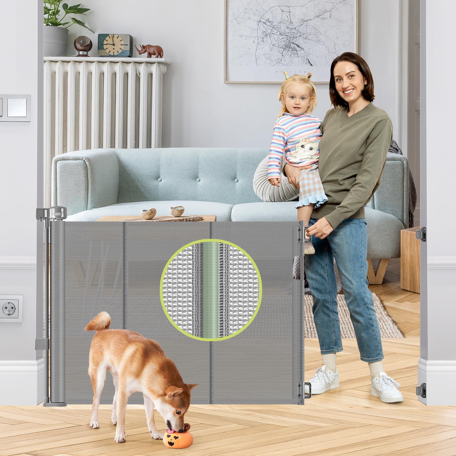 HEELALBABY reinforced gate top view shows sturdy construction for doorway protection