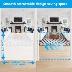 HEELALBABY retractable gate action demonstrates smooth one-handed operation.
