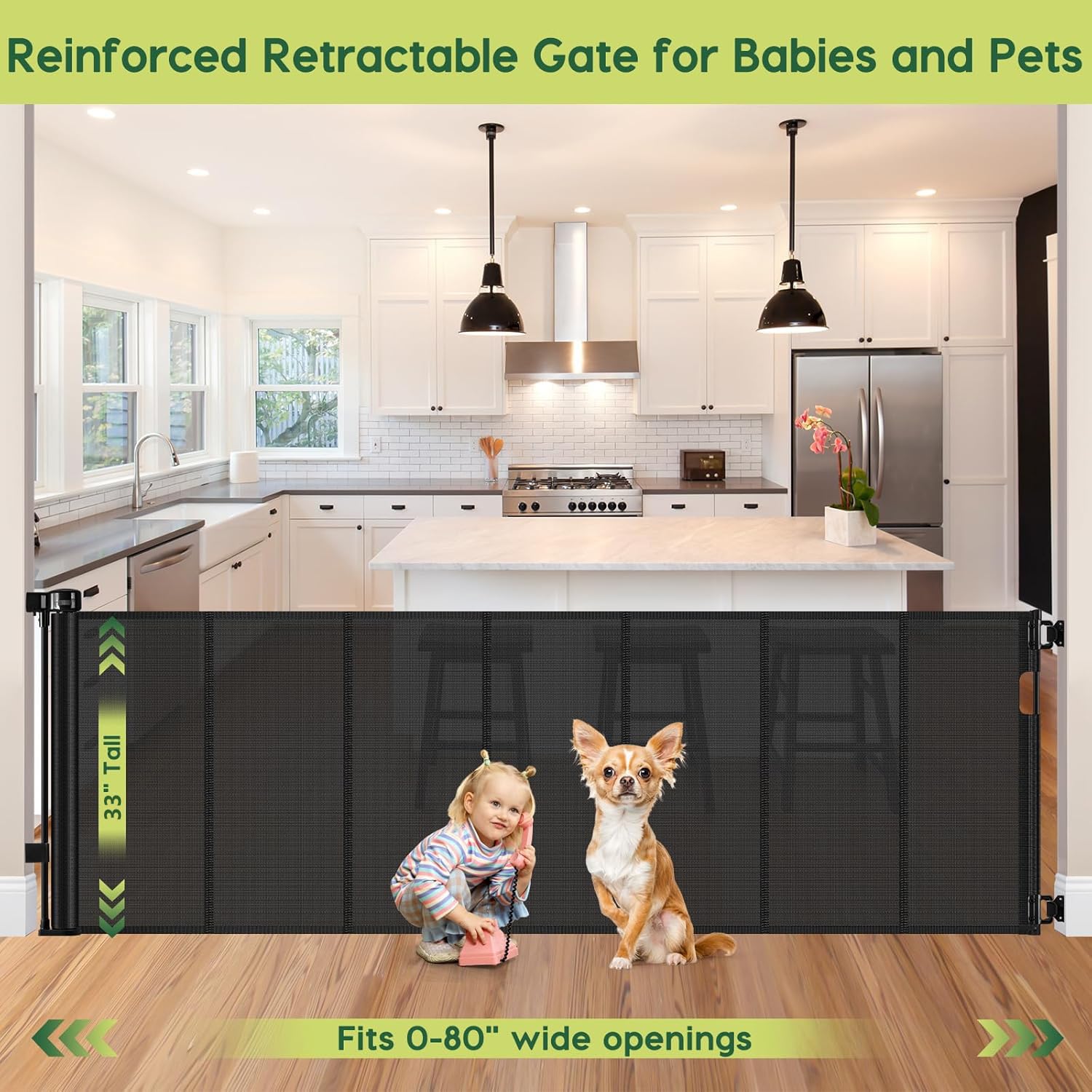 HEELALBABY retractable mesh gate in action shows smooth operation
