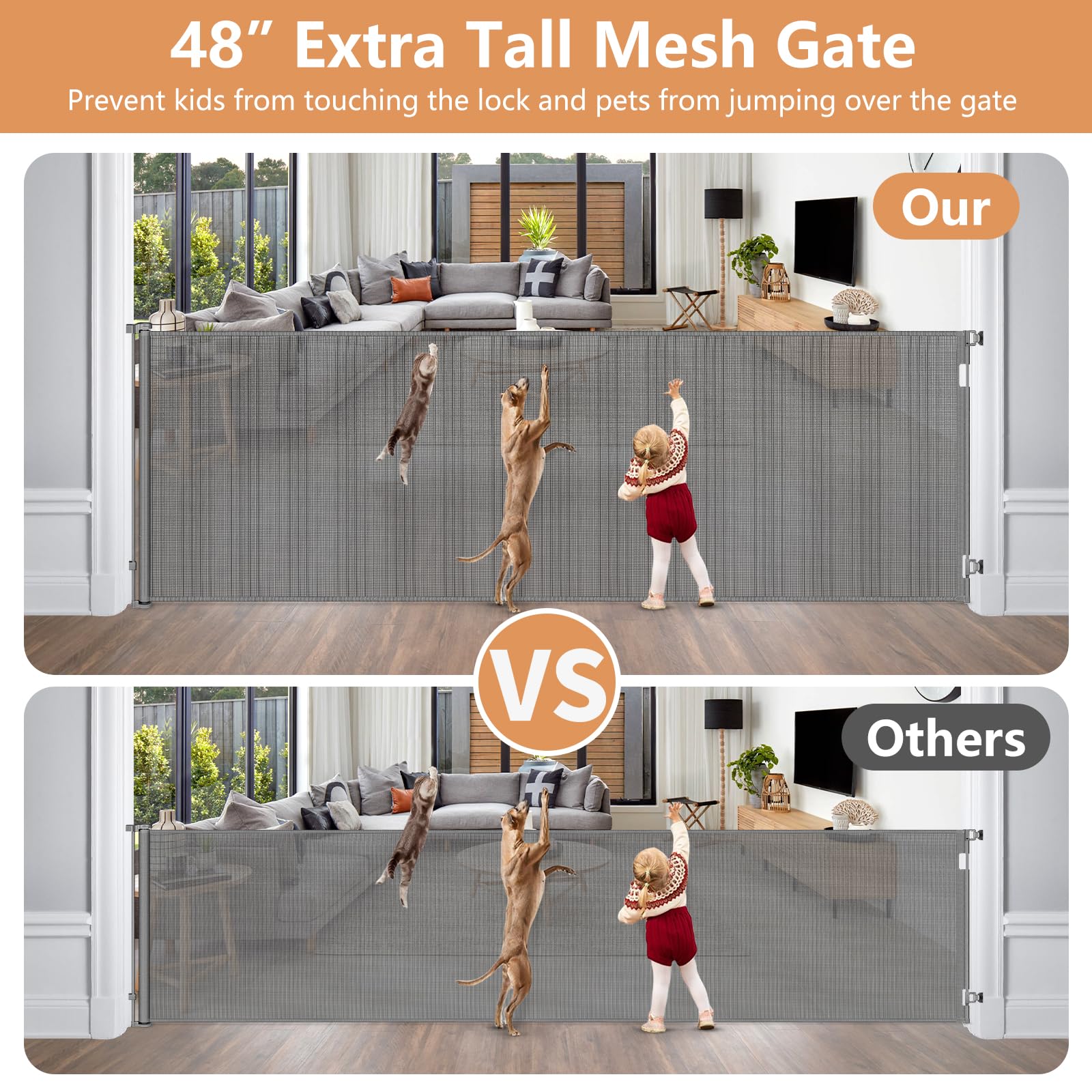 HEELALBABY space-saving mesh gate folds neatly, freeing doorway flow for daily chores.