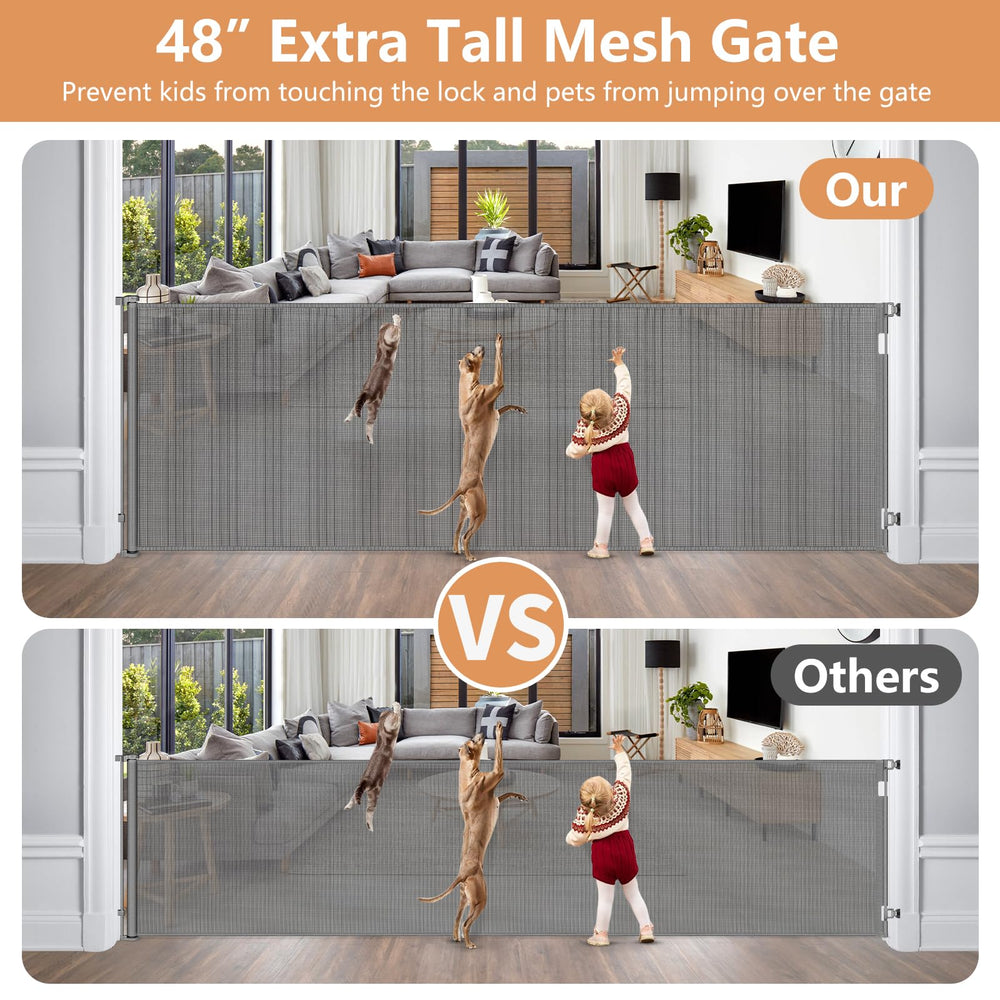 HEELALBABY space-saving mesh gate folds neatly, freeing doorway flow for daily chores.