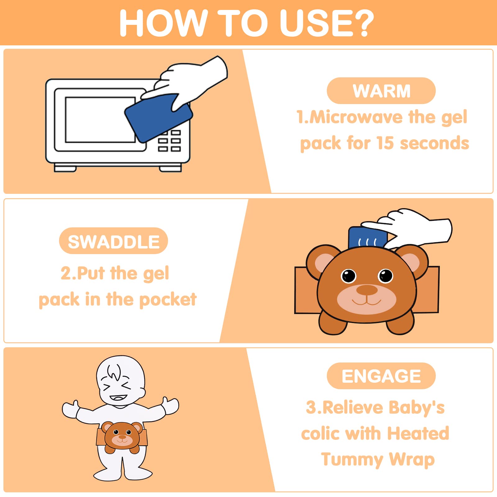 Heigoeost heating instructions image shows quick warm-up via microwave or hot water.