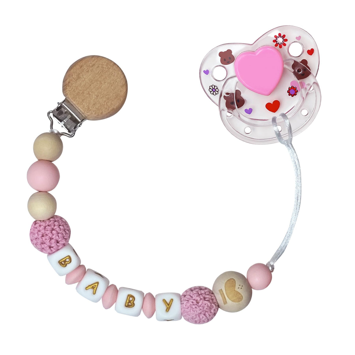 HELERKOL pink gold pacifier clip with magnetic pacifier for reborn dolls enhances pretend play