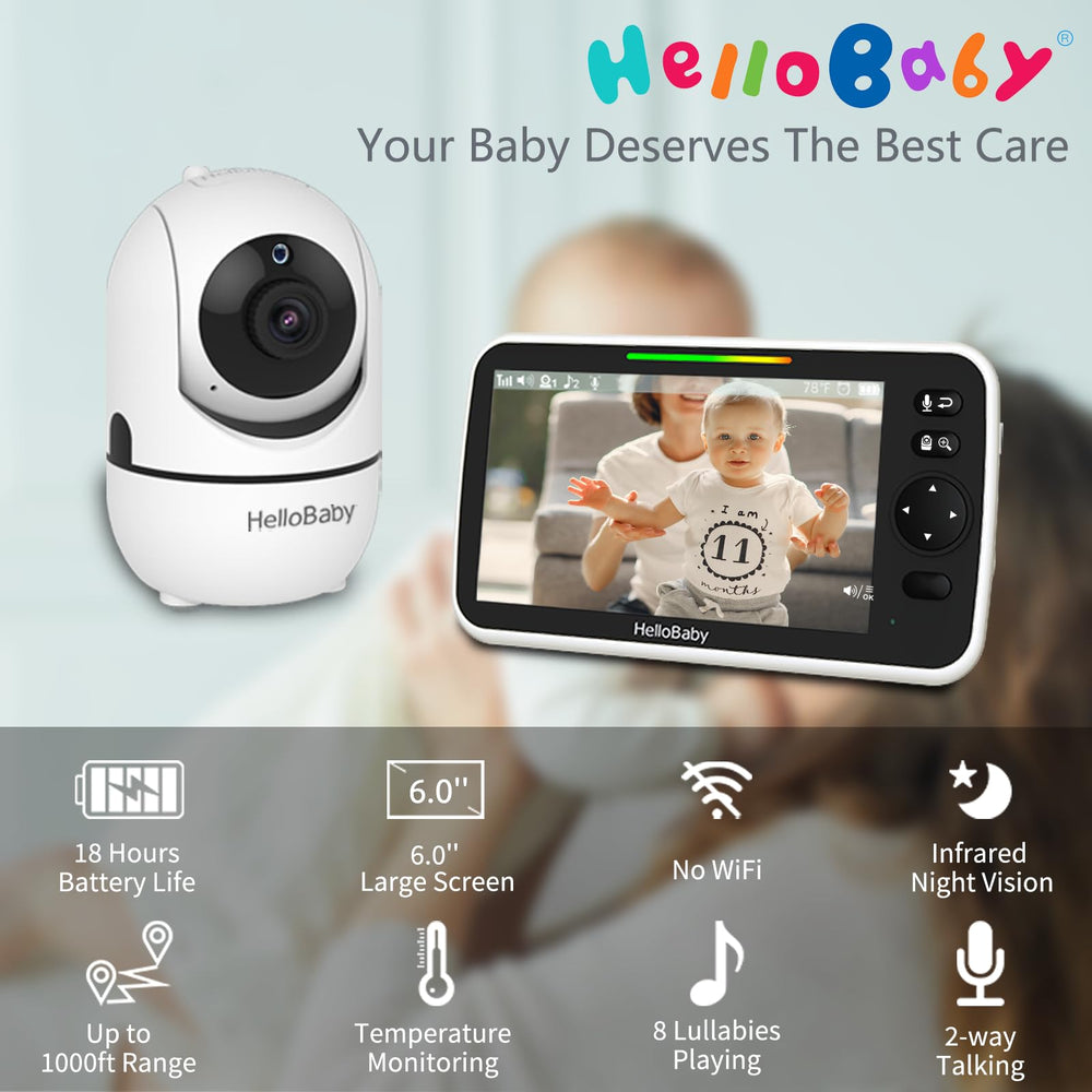 HelloBaby 30h battery life ensures worry-free overnight monitoring for weary parents.