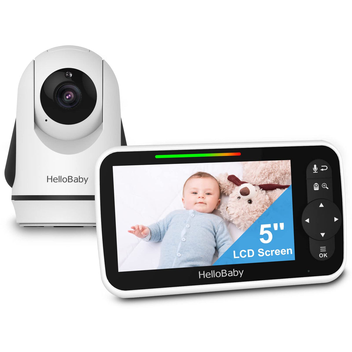 HelloBaby 5inch display shows crisp video for quick, reassuring baby checks