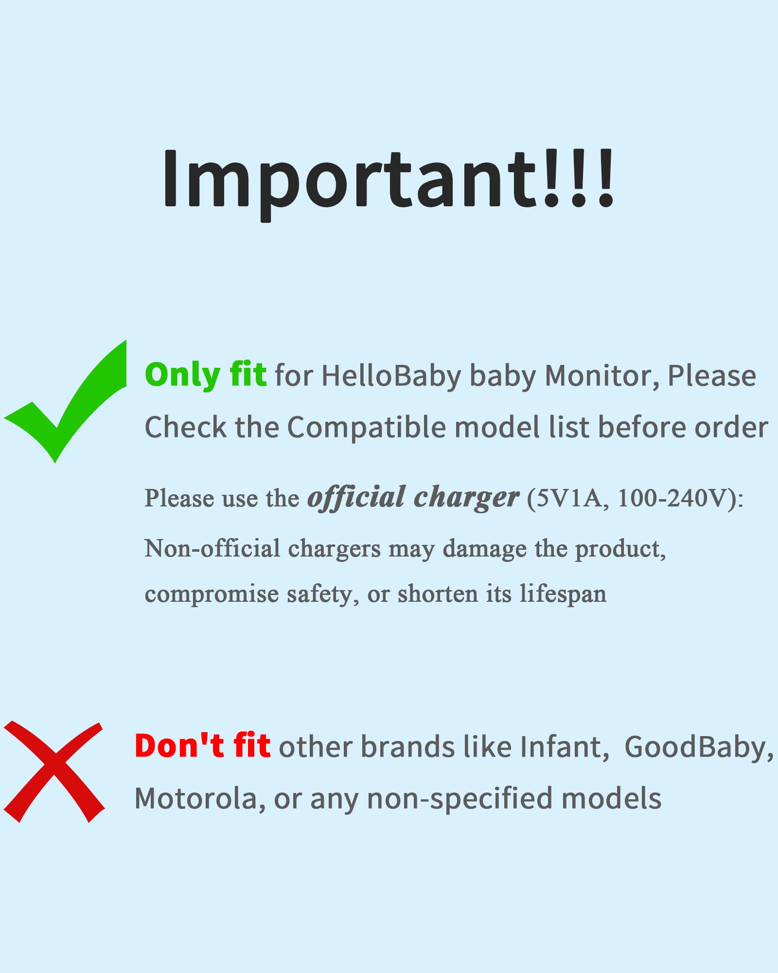 HelloBaby adapter package includes USB adapter and power cord for replacement.